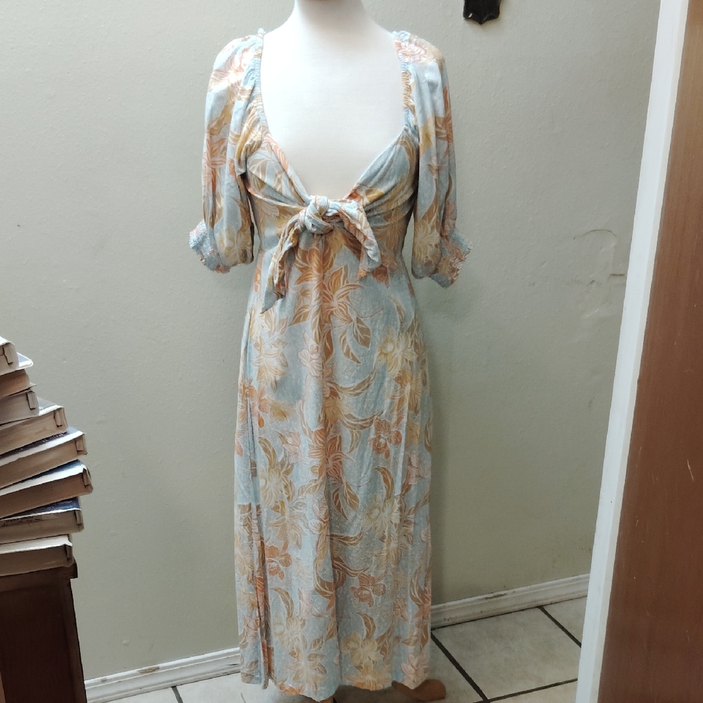 Roxy Blue and Orange Floral Midi Dress